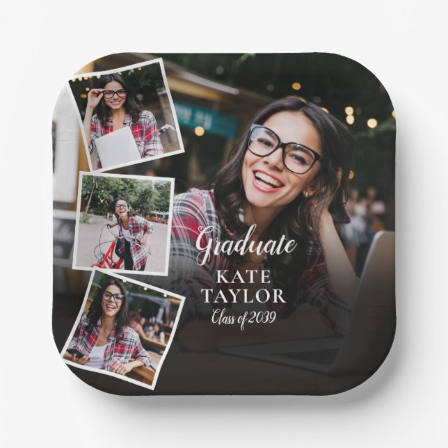 Assiettes En Carton 4 Photo Collage Moderne Graduation Party (Recto)