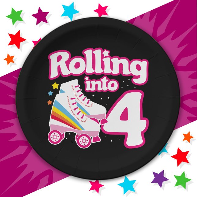 Assiettes En Carton 4e anniversaire Roller Skate 4 ans (Créateur téléchargé)