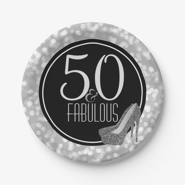 Assiettes En Carton 50 et cinquantième fête d'anniversaire d'argent | (Devant)