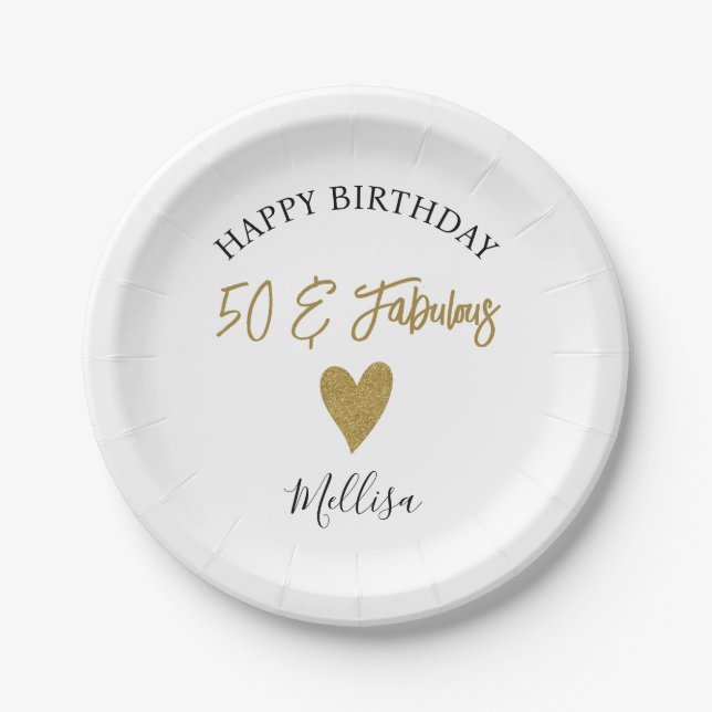 Assiettes En Carton 50 Et Fabuleuse fête d'anniversaire Noir et Or (Devant)