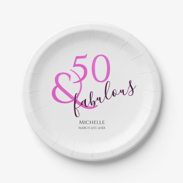 Assiettes En Carton 50 et fabuleuse fête d'anniversaire rose parties s (Devant)