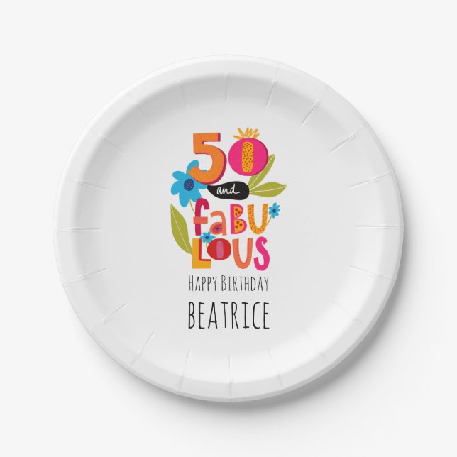 Assiettes En Carton 50 et fabuleux 50e anniversaire Whimsical Letterin (Devant)