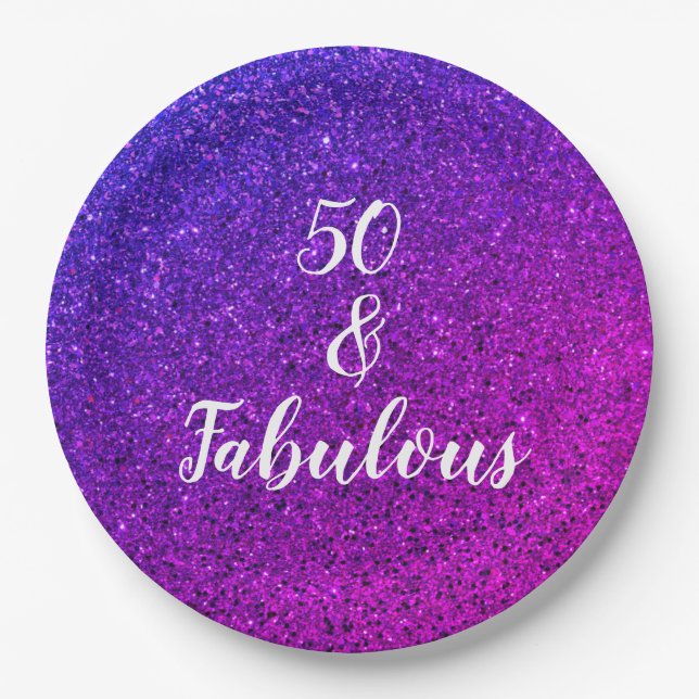 Assiettes En Carton 50 Et Fabuleux Anniversaire rose violet Cool Parti (Devant)