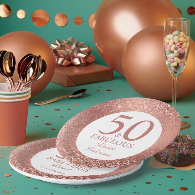 Assiettes En Carton 50 et fabuleux Rose Gold 50e fête d'anniversaire (Multi)
