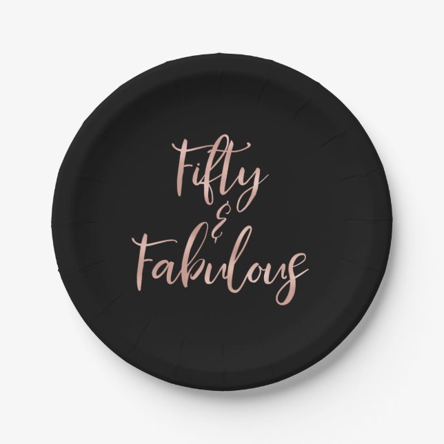 Assiettes En Carton 50 et fabuleux Rose Gold Foil Anniversaire (Devant)