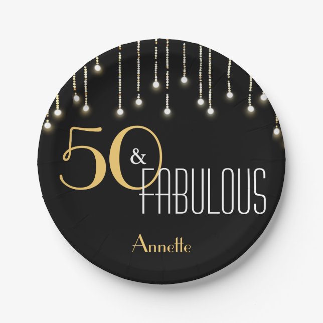 Assiettes En Carton 50 et Fabulous Black Gold Lights Glam (Devant)