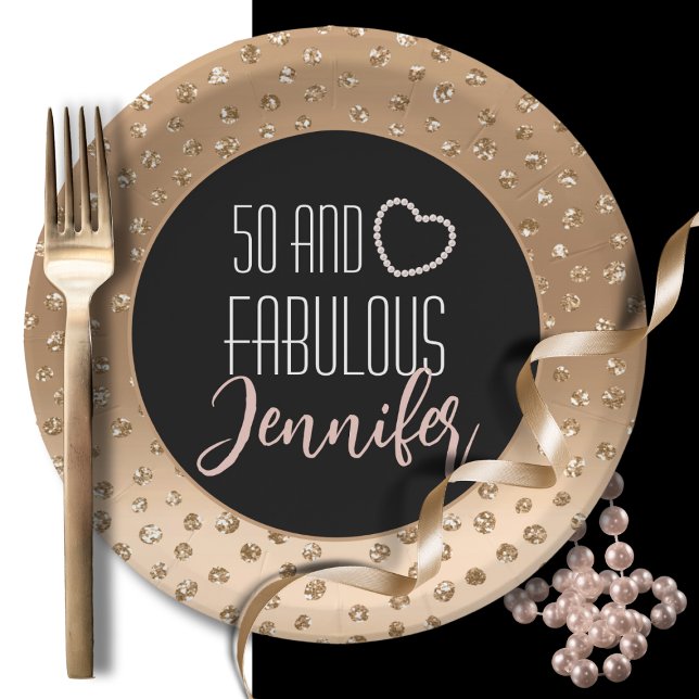 Assiettes En Carton 50 et Fabulous Feminine Stylish Gold Black Blush (Créateur téléchargé)