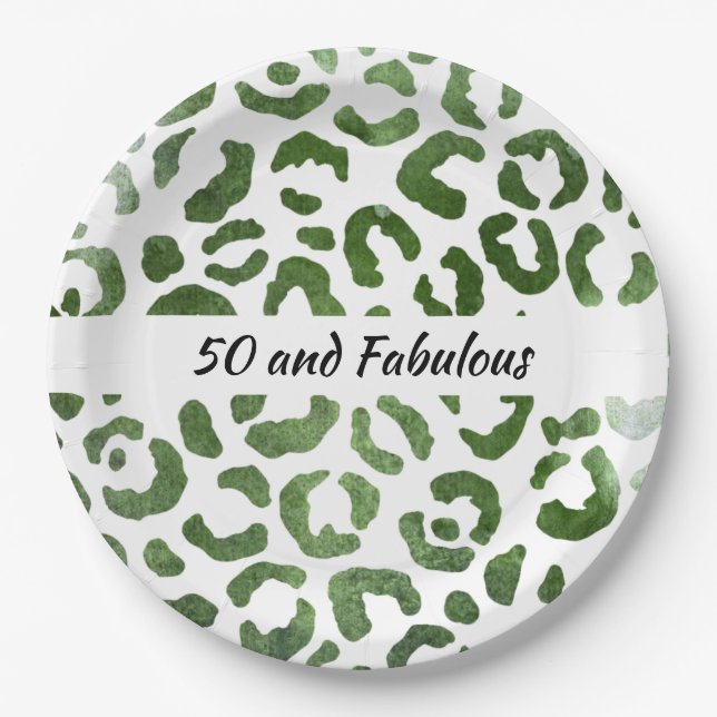 Assiettes En Carton 50 et Fabulous Green Cheetah Imprimer Abstrait (Devant)