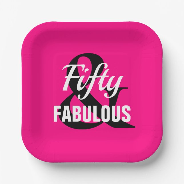 Assiettes En Carton 50 et Fabulous Pink Black Party Plaque papier (Recto)