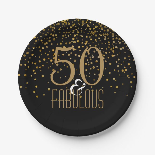 Assiettes En Carton 50 et or élégant fabuleux de la fête (Devant)