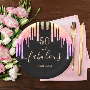 Assiettes En Carton 50 fabuleux anniversaire noir parties scintillant 