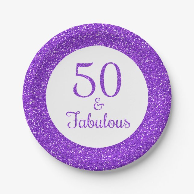 Assiettes En Carton 50 & Fabuleux anniversaire Sparkly Purple Parties  (Devant)