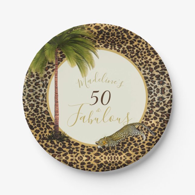 Assiettes En Carton 50 Fabuleux Cinquantième Empreinte de léopard Anni (Devant)