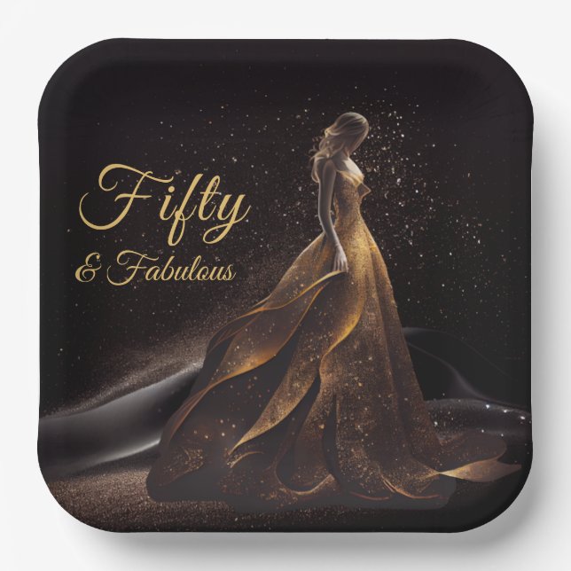 Assiettes En Carton 50 Fabuleux Parties scintillant en or noir (Recto)