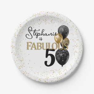 Assiettes En Carton 50 & Fabulous Black Gold Glam Plaque papier d'anni