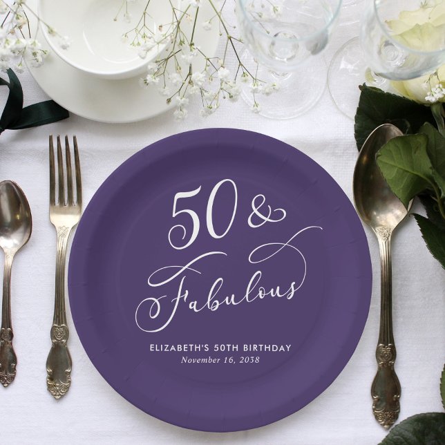 Assiettes En Carton 50 Fabulous Purple 50th Birthday Party (Créateur téléchargé)