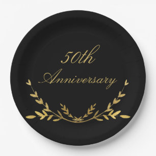 Assiettes En Carton 50e anniversaire 50 Cinquante Elégante feuille d'o