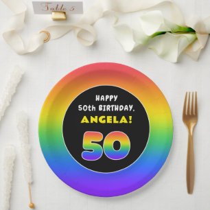 Assiettes En Carton 50e anniversaire : Arc-en-ciel coloré # 50, Nom pe