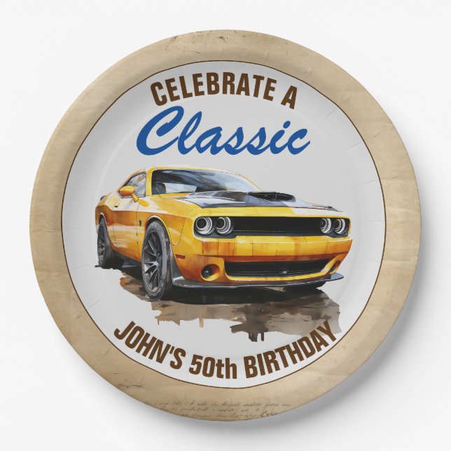 Assiettes En Carton 50e Anniversaire Classic Muscle Car (Devant)