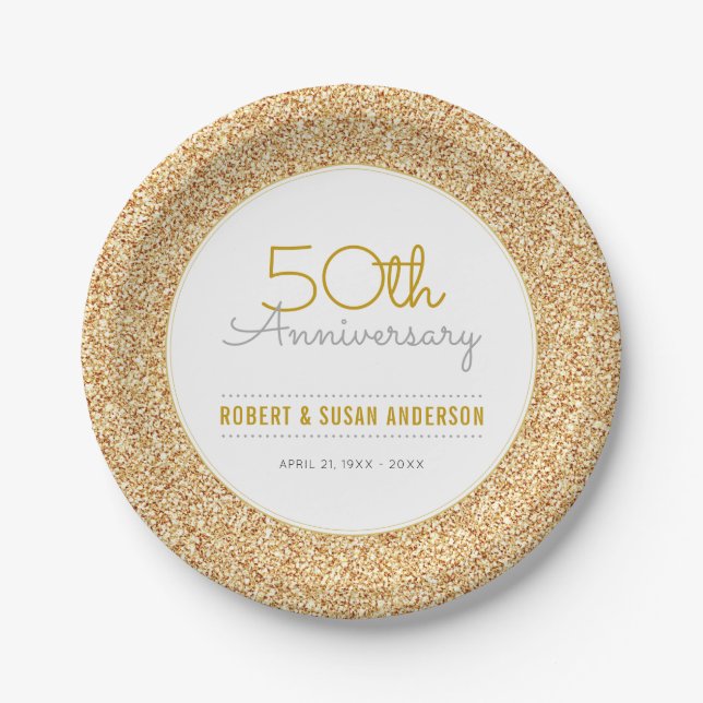 Assiettes En Carton 50e anniversaire de Mariage Parties scintillant d' (Devant)