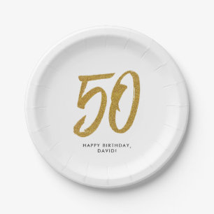 Assiettes En Carton 50e anniversaire de mariage personnalisé blanc or