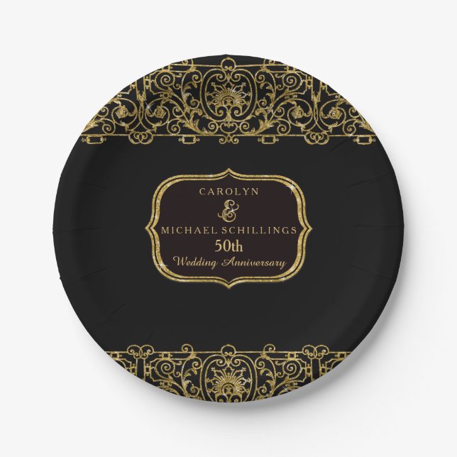 Assiettes En Carton 50e anniversaire du Mariage Art Déco Nouveau (Devant)