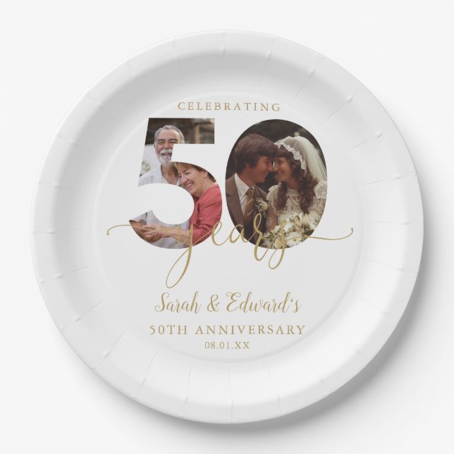 Assiettes En Carton 50e anniversaire du Mariage Gold 2 Photo (Devant)