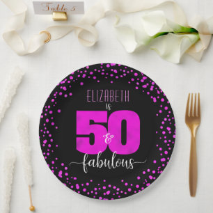 Assiettes En Carton 50e anniversaire fabuleux points en feuille rose c
