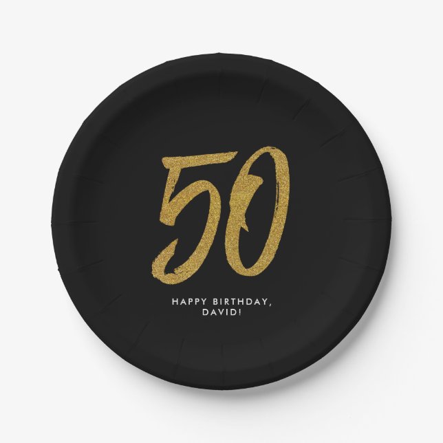 Assiettes En Carton 50e anniversaire fête d'or personnalisé (Devant)