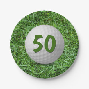 Assiettes En Carton 50e anniversaire Golf Ball on Grass Papier Plaque