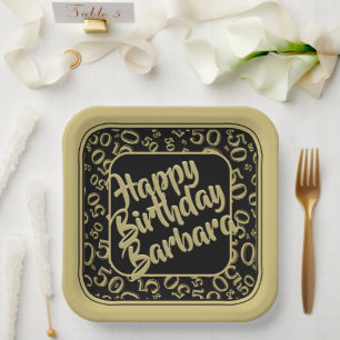 Assiettes En Carton 50e anniversaire Numéro de fête Motif Black Gold