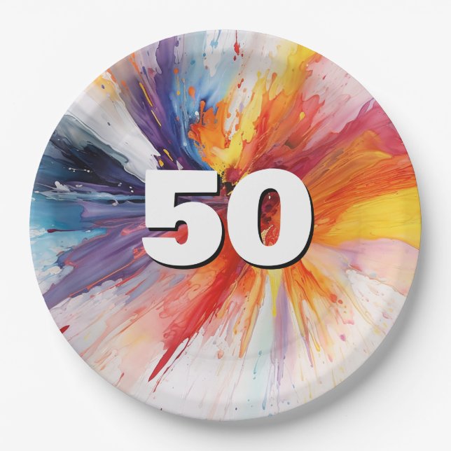 Assiettes En Carton 50e anniversaire Paint Blast (Devant)