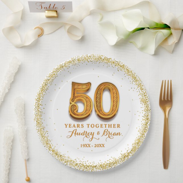 Assiettes En Carton 50e anniversaire Personnalisé (Mariage)