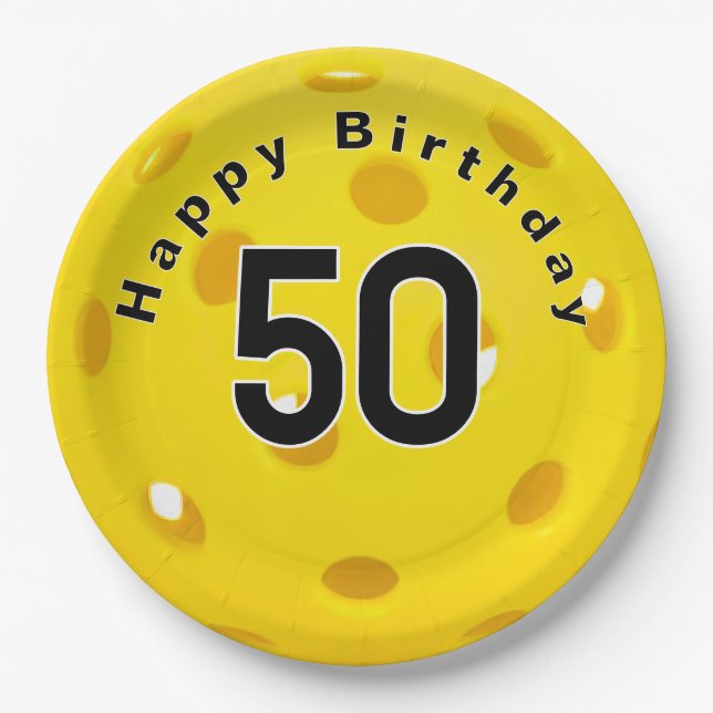 Assiettes En Carton 50e anniversaire Pickleball Jaune (Devant)