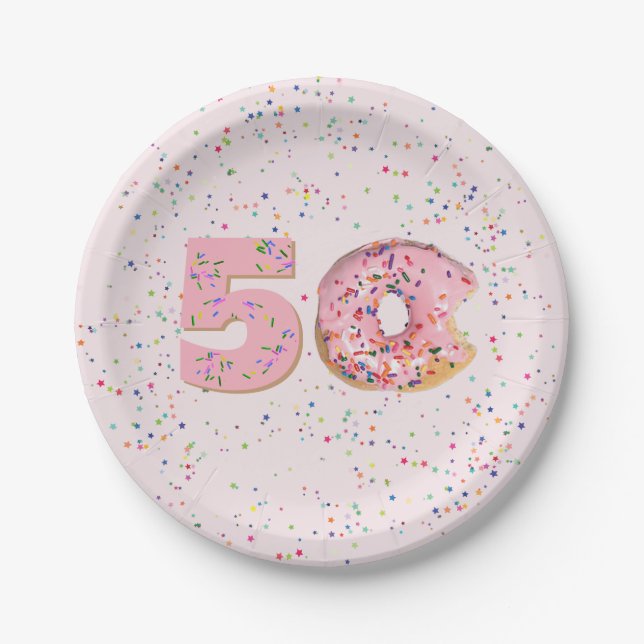 Assiettes En Carton 50e anniversaire Pink Donut Papier Plaque (Devant)