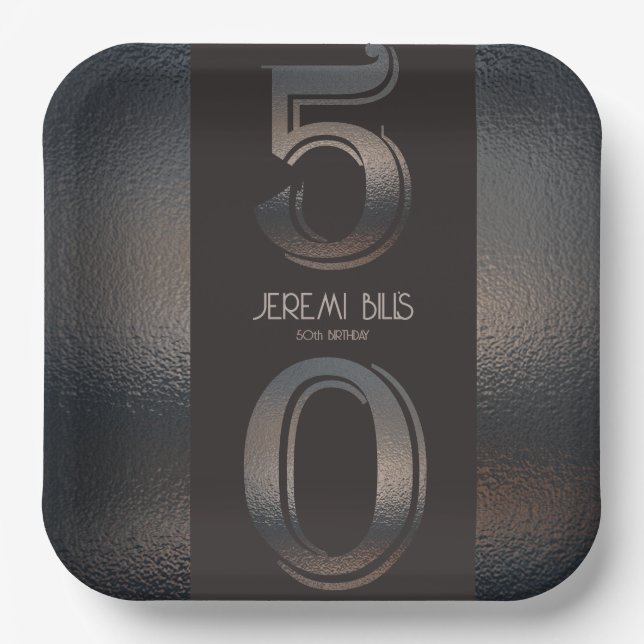 Assiettes En Carton 50e anniversaire Plaque en papier style bronze (Recto)