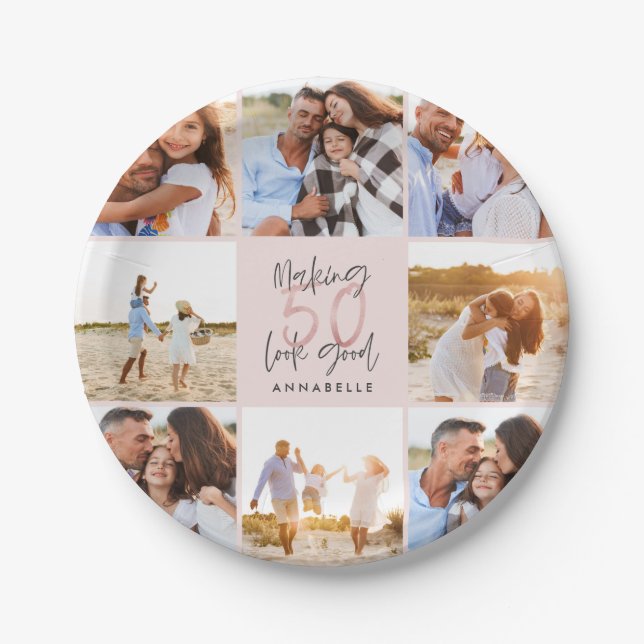 Assiettes En Carton 50e anniversaire rose girly parties scintillant ph (Devant)