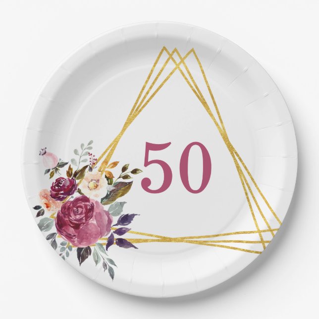 Assiettes En Carton 50e Boho Floral Géométrique (Devant)