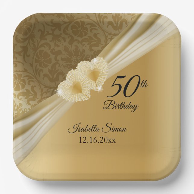 Assiettes En Carton 50e fête d'anniversaire - Gold Design (Recto)