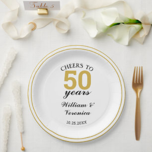 Assiettes En Carton 50ème anniversaire de Mariage d'or encourage à 50 