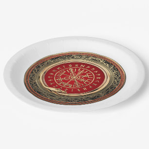 Assiettes En Carton [510] Vegvisir - Viking Gold Magic Runic Compass