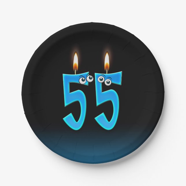 Assiettes En Carton 55e anniversaire avec des numéros de bougies éclai (Devant)