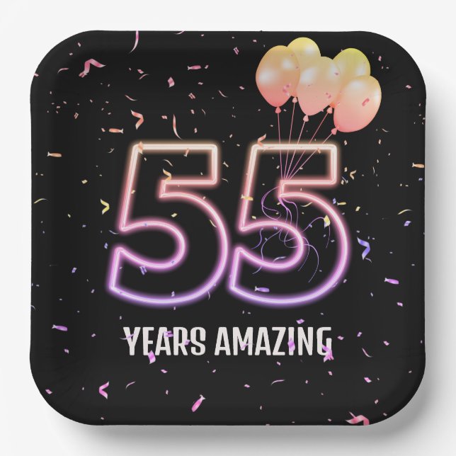 Assiettes En Carton 55e anniversaire Balloons et Confetti (Recto)