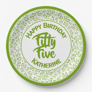 Assiettes En Carton 55e anniversaire Cool Numéro Motif Vert Blanc