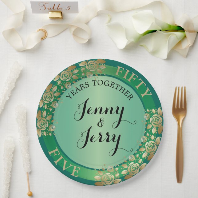Assiettes En Carton 55e Anniversaire d'Émeraude Plaque papier (Mariage)