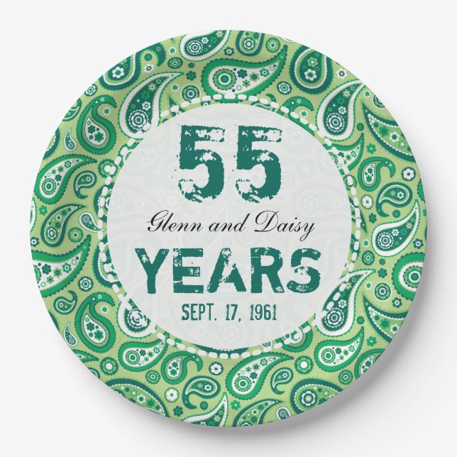 Assiettes En Carton 55e anniversaire du Mariage émérite Motif Paisley (Devant)