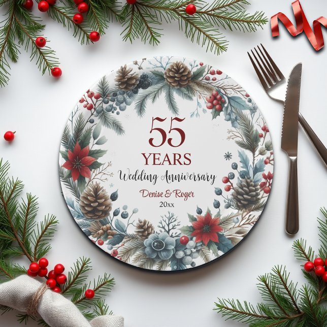 Assiettes En Carton 55e Mariage émeraude Anniversaire Elégant hiver (Créateur téléchargé)
