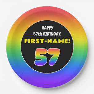 Assiettes En Carton 57e anniversaire : Arc-en-ciel coloré # 57, Nom pe