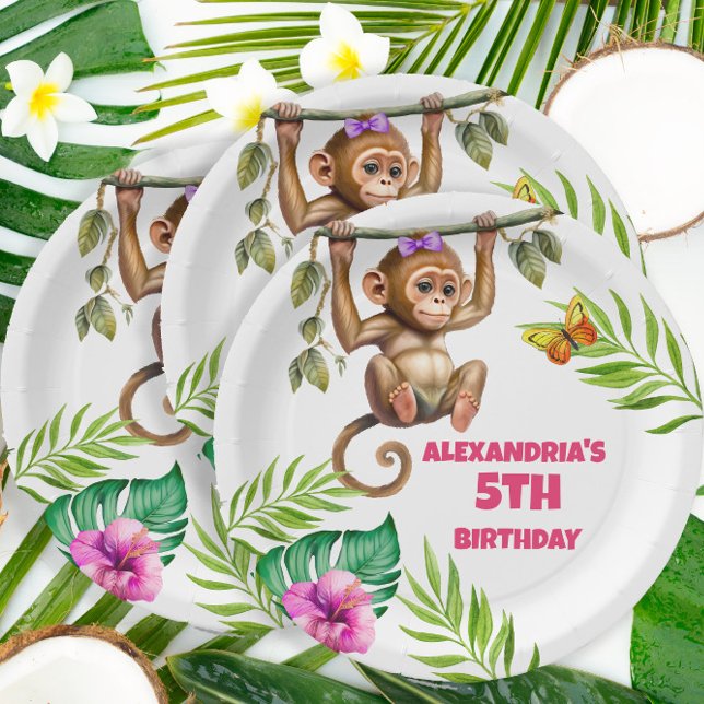 Assiettes En Carton 5e anniversaire de l'enfant de la Jungle de singes (Créateur téléchargé)