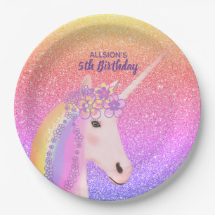 Assiettes En Carton 5e anniversaire Unicorn Rainbow Pastel Personnalis